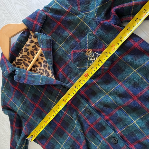 Vintage Ralph Lauren Green plaid fleece long sleeve button down leopard lining - Picture 7 of 8